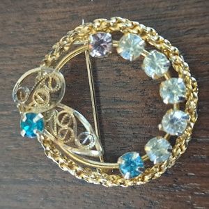 Brooch 1.25" 1/20th 12K GF Rhinestones